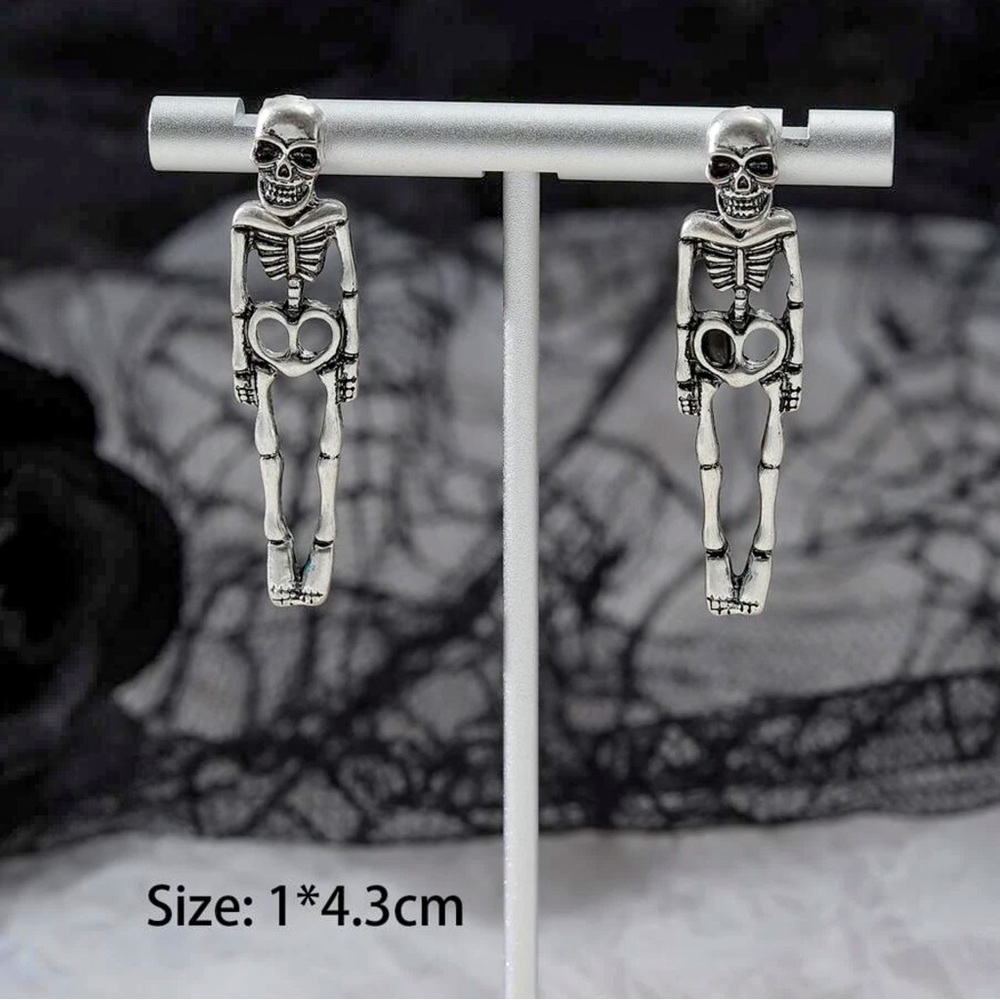 Any 2/$20! Silver Skull Studs w/Skeleton Body Jacket Backs Earrings - Picture 3 of 5